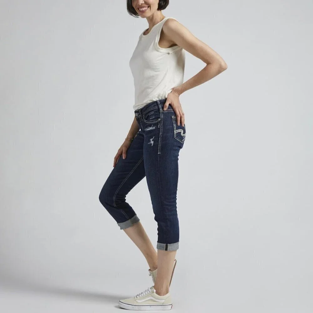 Silver Jeans 31 (10) Suki Capri Women’s Jeans Mid Rise Stretch Distressed - Picture 11 of 11